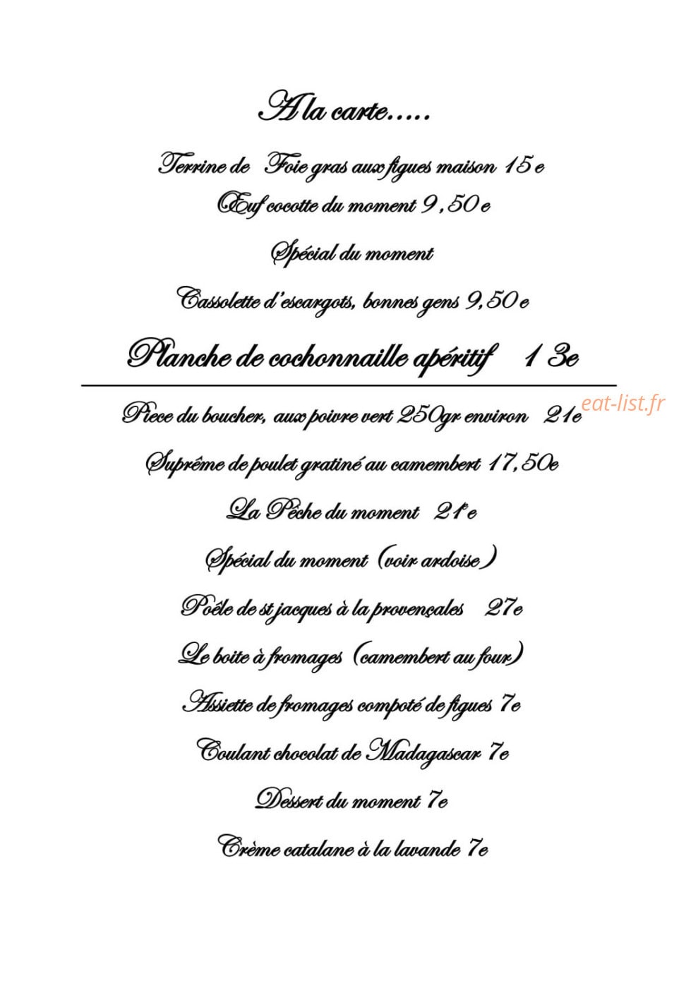 Carte et menu de Auberge des Bonnes Gens à Saint-Sauveur-Villages — Le menu à la carte