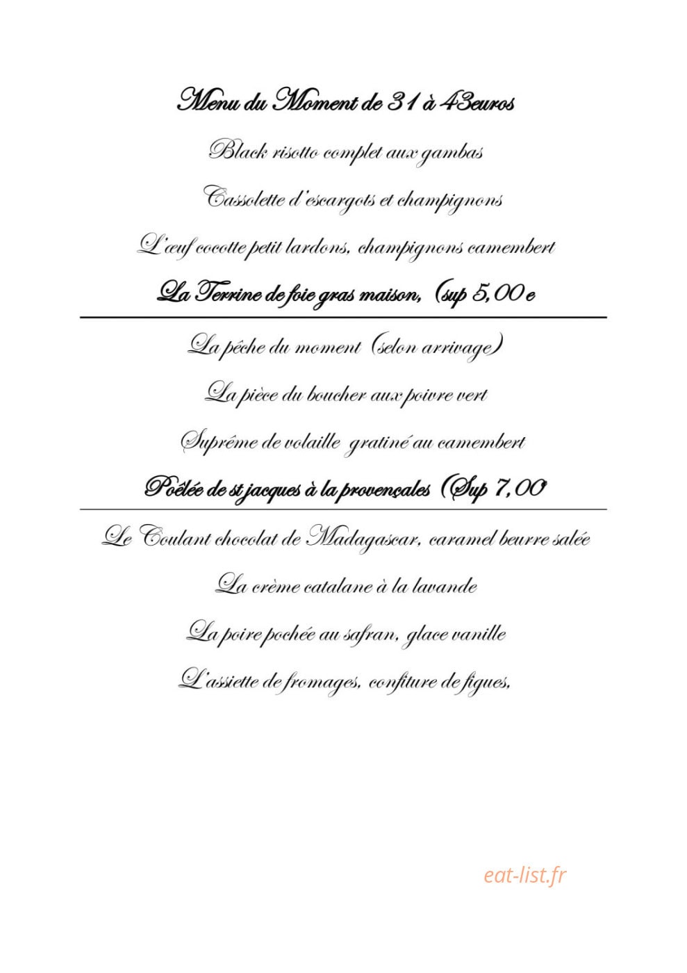 Carte et menu de Auberge des Bonnes Gens à Saint-Sauveur-Villages — Le menu du moment