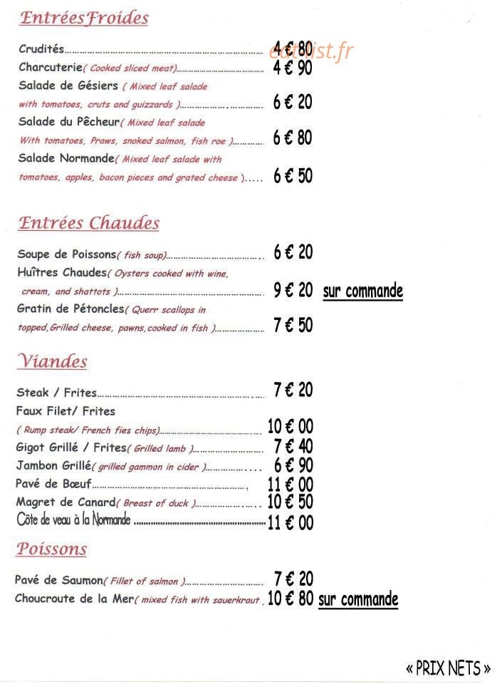 Carte et menu de Harmonie des Saisons à Saint-Sauveur-Villages — Les entrées, viandes et poissons