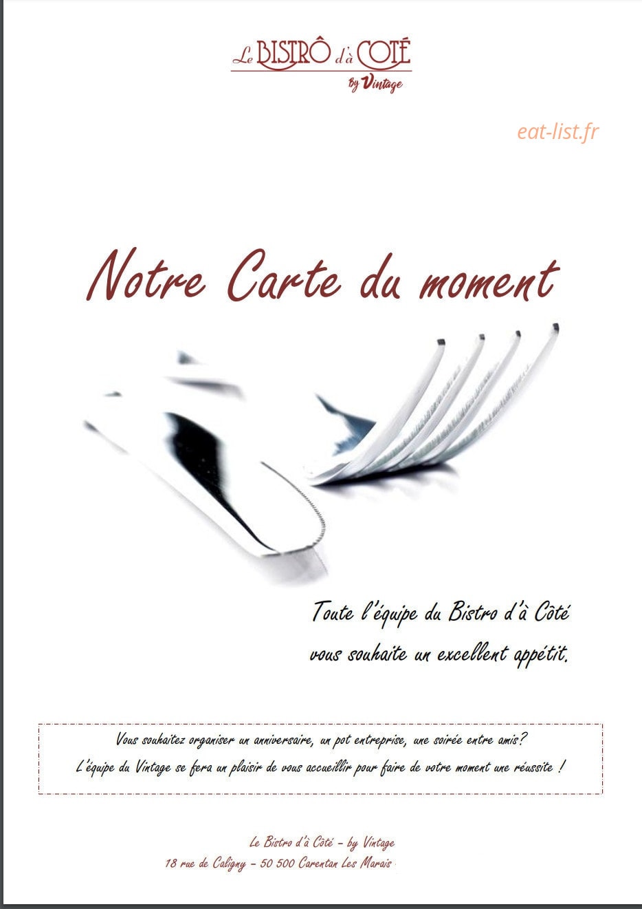 Le bistrot d'à côté — carte page 1