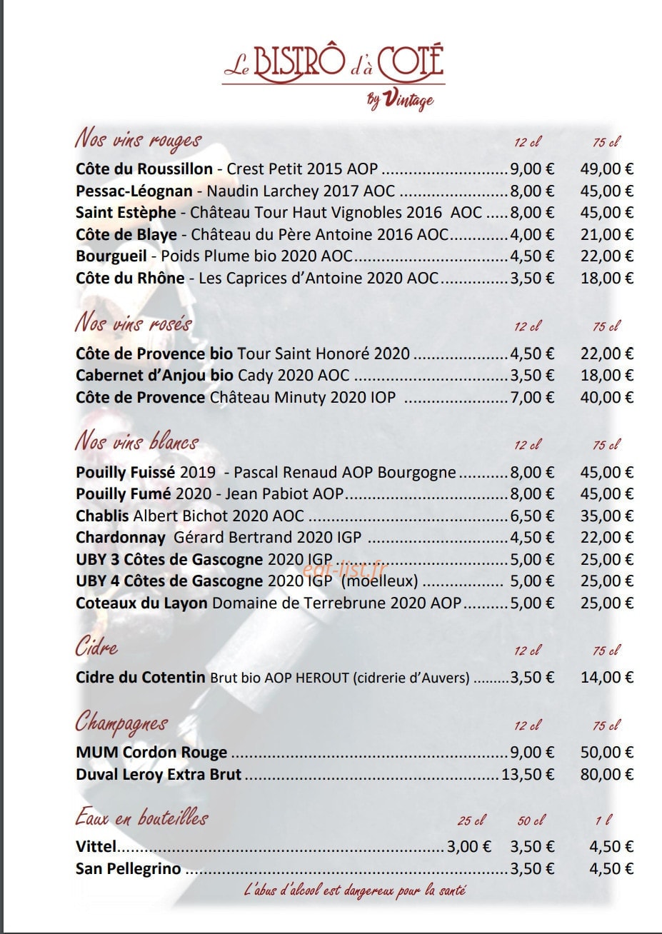 Le bistrot d'à côté — carte page 9