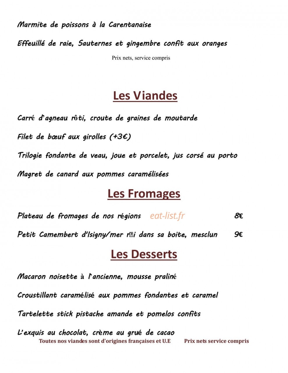Auberge Normande — carte page 2