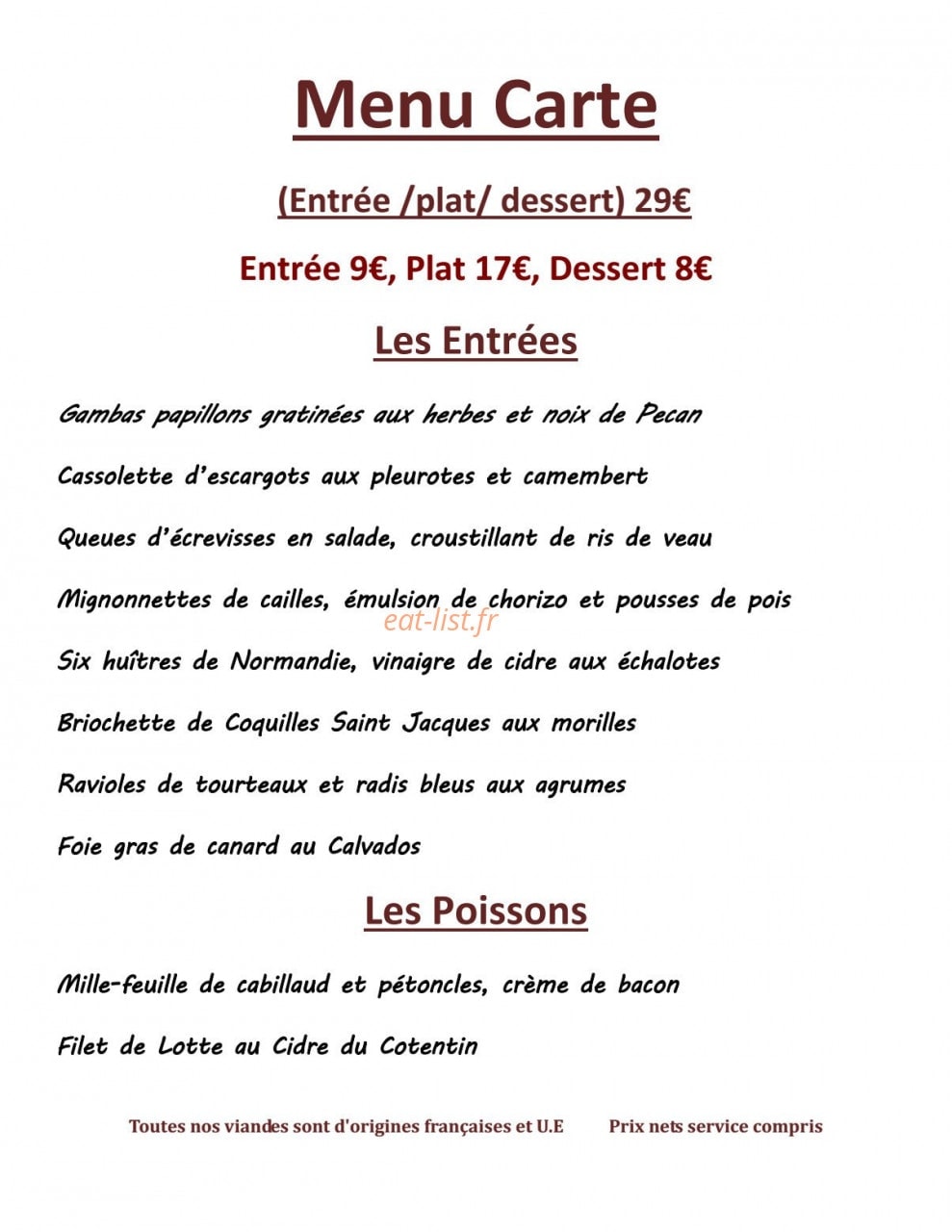 Auberge Normande — carte page 1