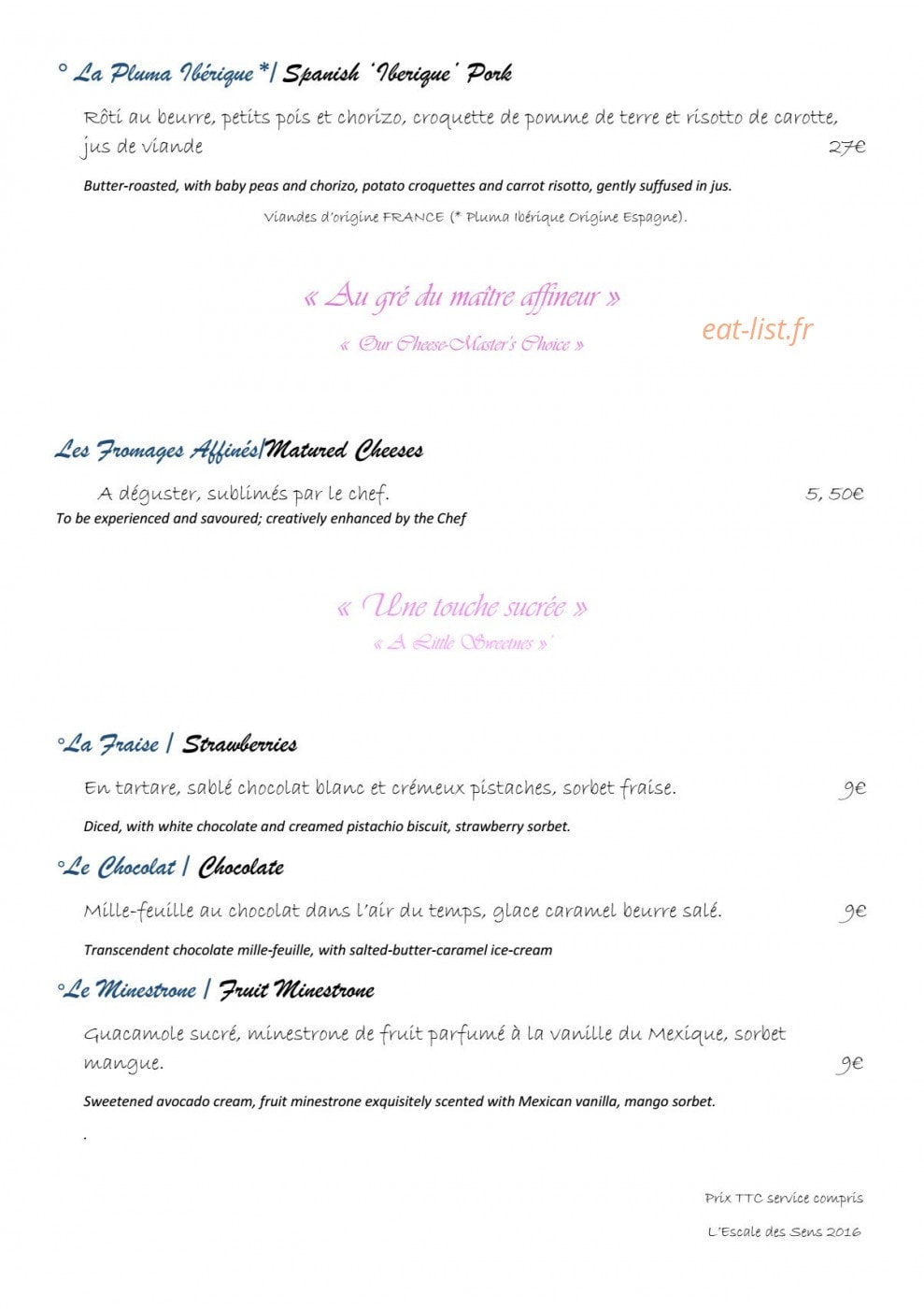 L'Escale des Sens — carte page 2
