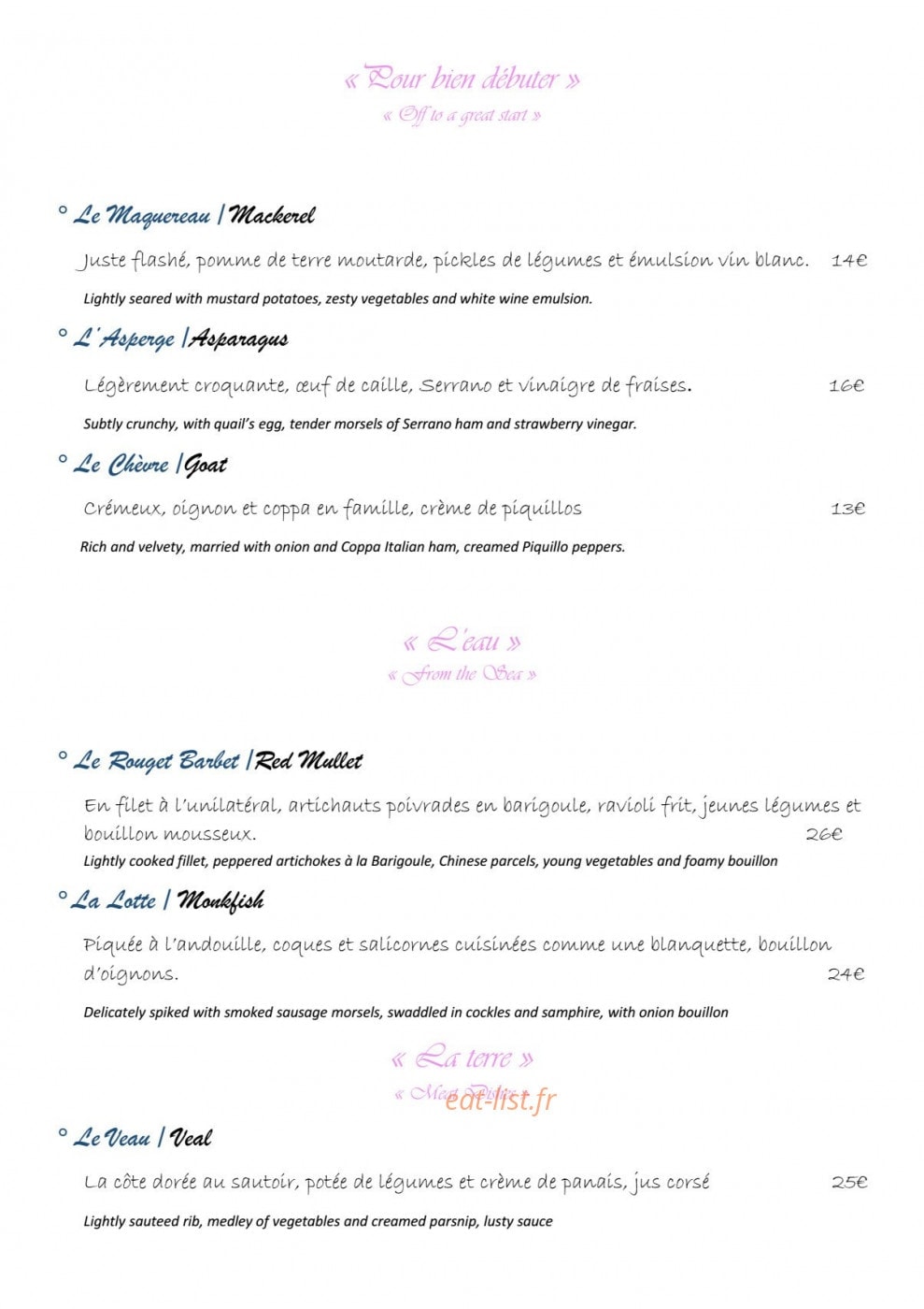 L'Escale des Sens — carte page 1