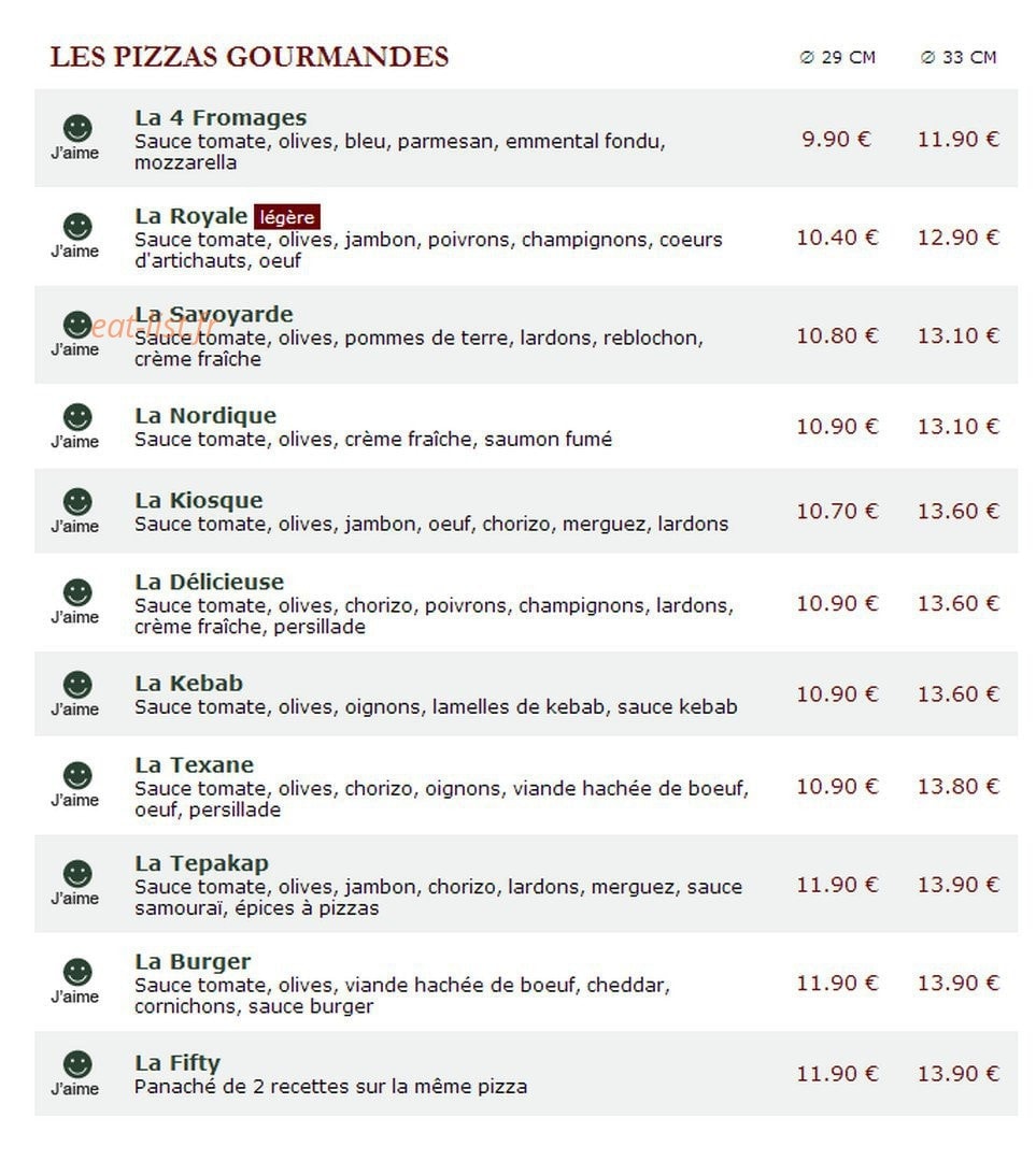 Le Kiosque à Pizzas — carte page 2