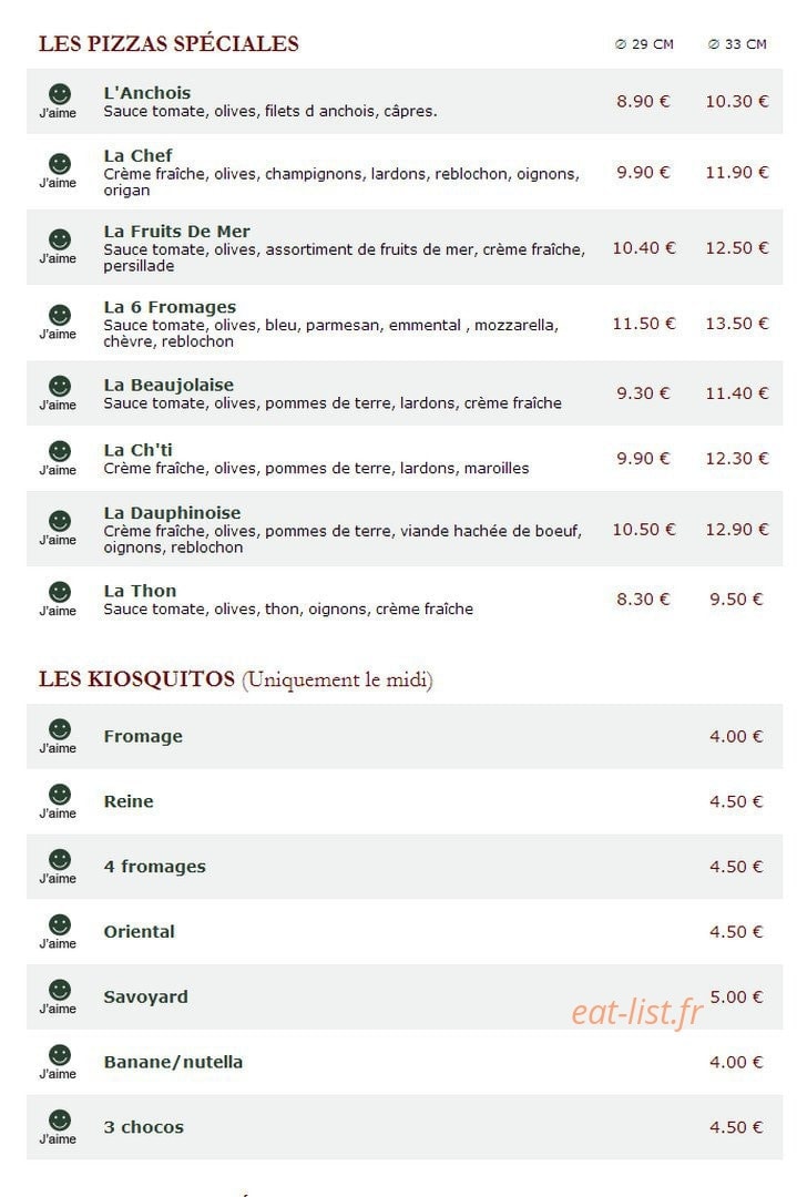 Le Kiosque à Pizzas — carte page 3