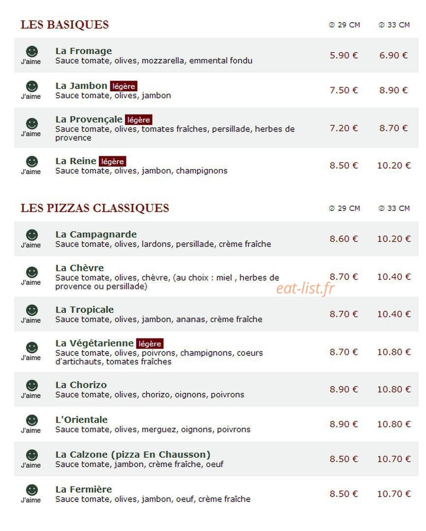 Le Kiosque à Pizzas — carte page 1