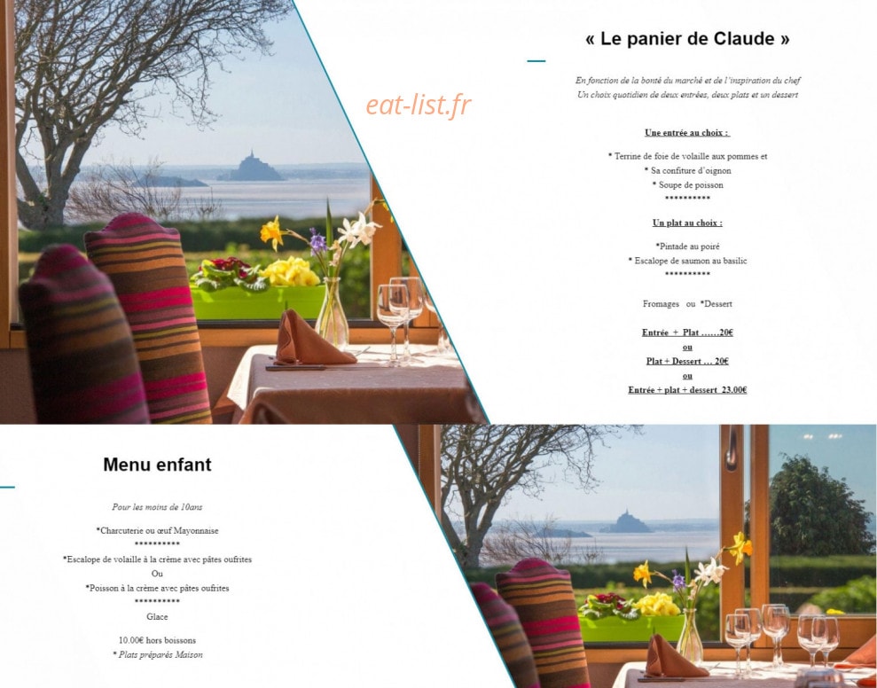 Carte et menu de Au Marquis de Tombelaine à Champeaux — Le panier de Claude et menu enfant