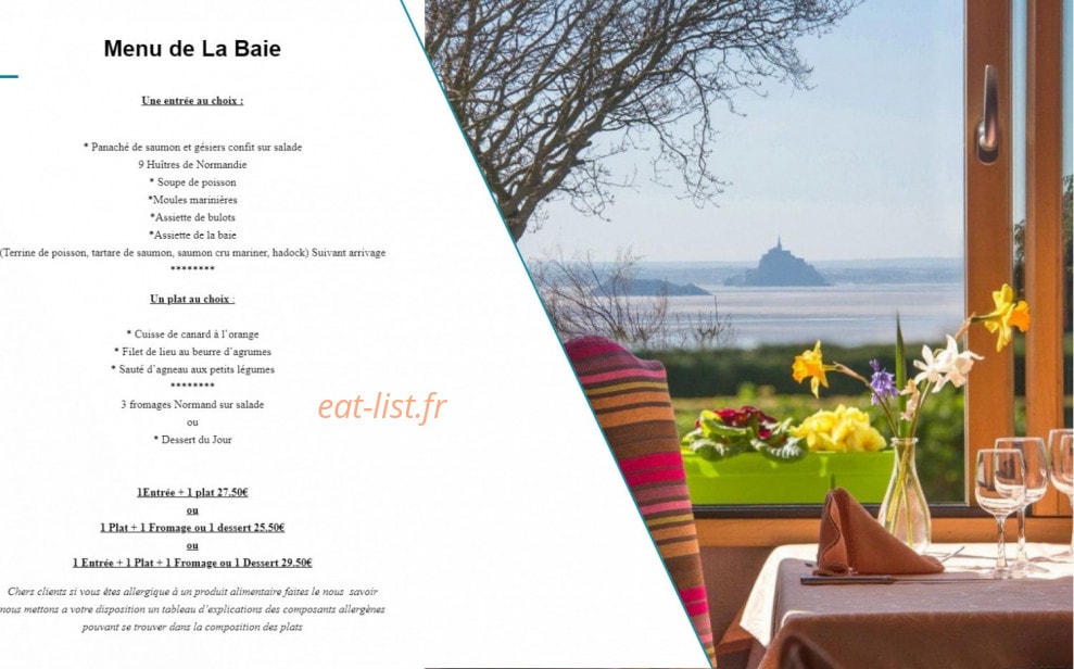 Carte et menu de Au Marquis de Tombelaine à Champeaux — Le menu de la baie