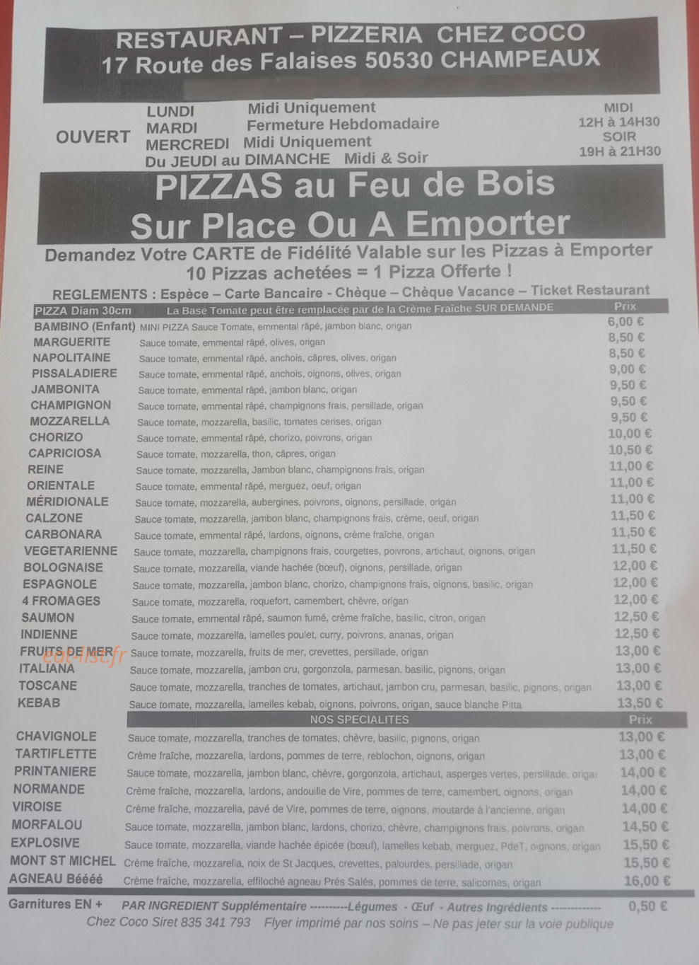 Chez Coco — carte page 1