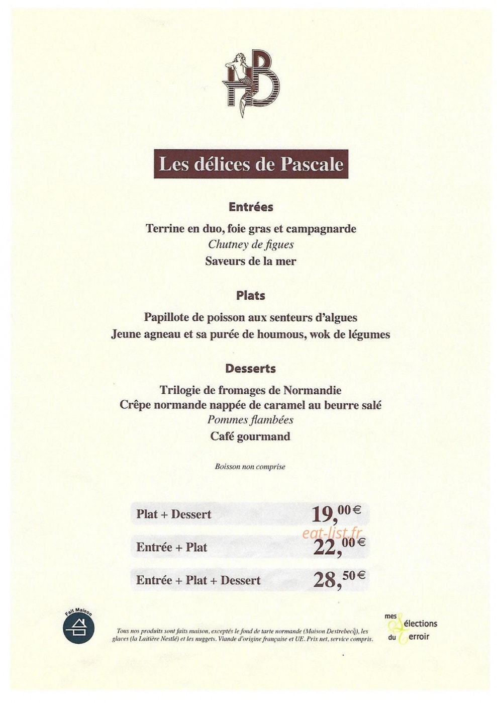 Restaurant des Bains — carte page 1