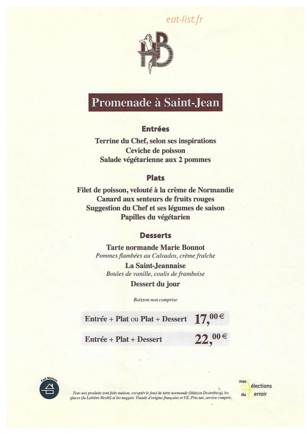 Restaurant des Bains — carte page 2