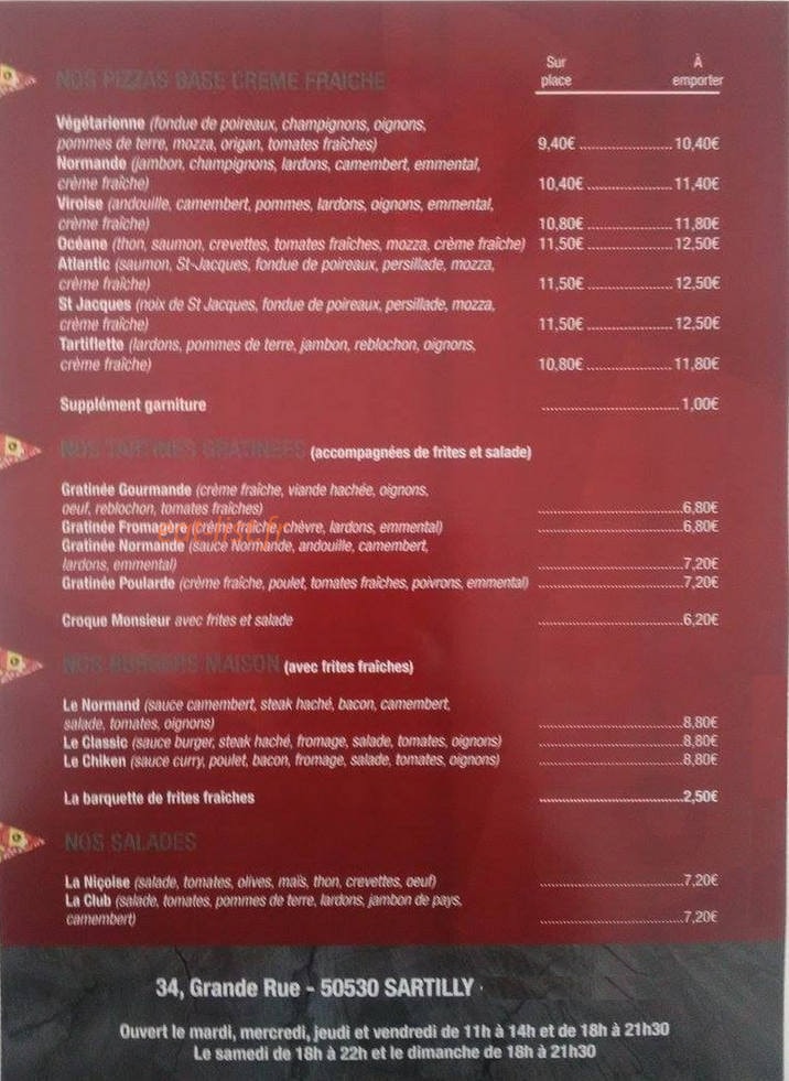 Pizzéria Sartillaise — carte page 2