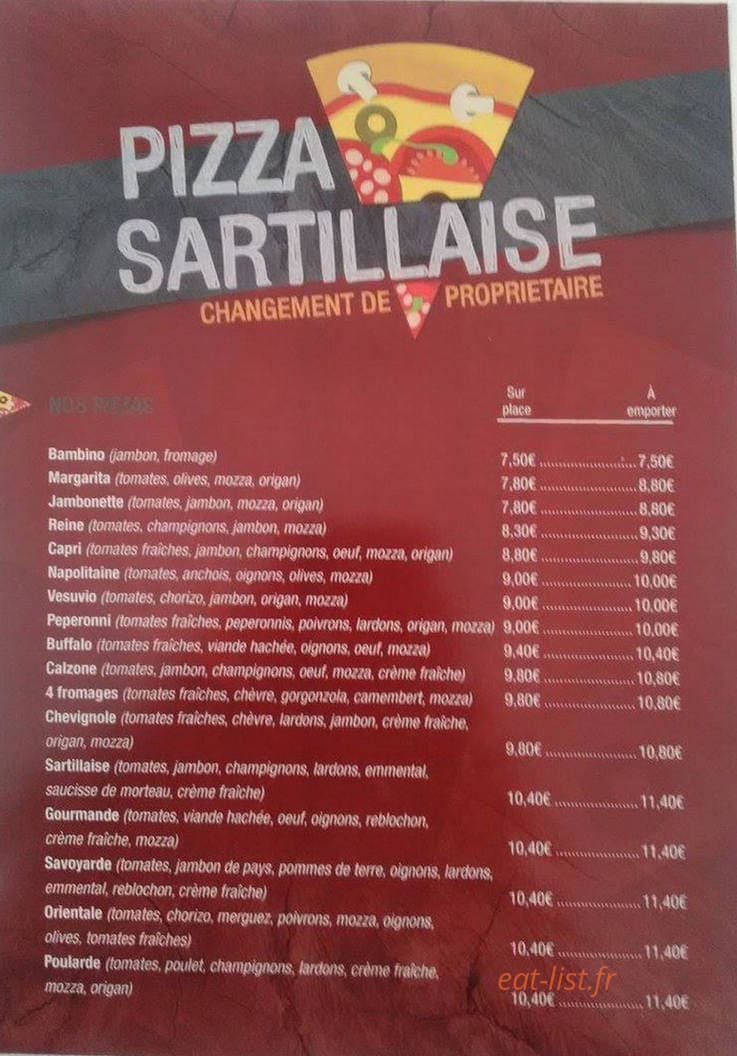 Pizzéria Sartillaise — carte page 1