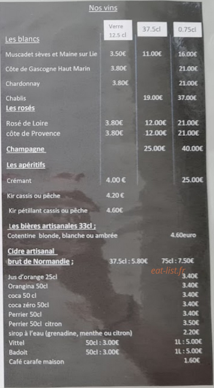 Carte et menu de L'entre Deux Tours à Saint Vaast la Hougue — Les vins