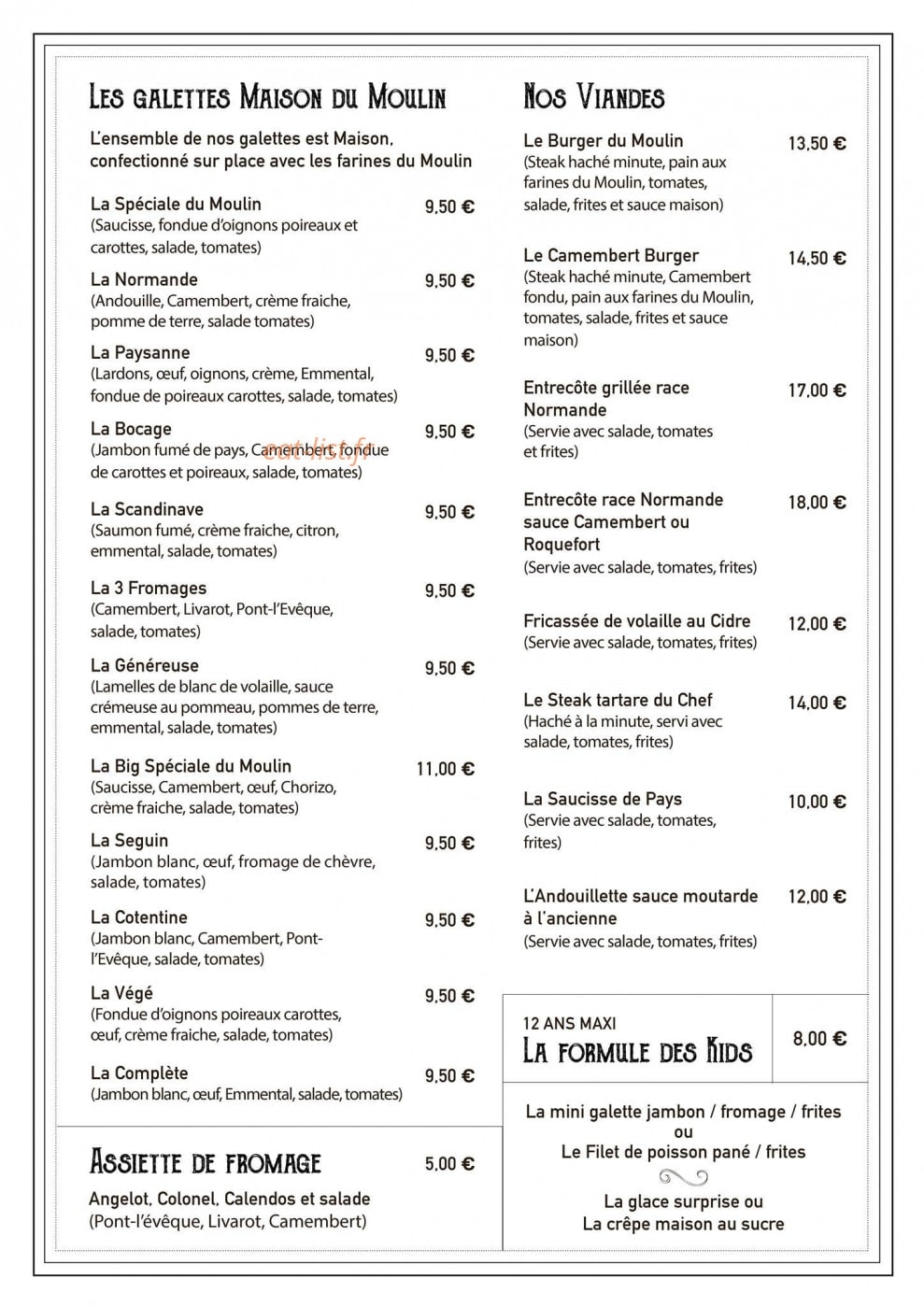 Les Cuisines du Moulin — carte page 2