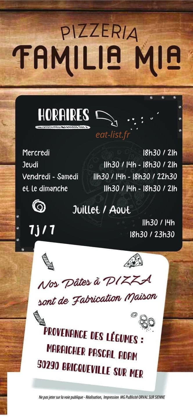 Carte et menu de Familia Mia à Hauteville sur Mer — Les informtions