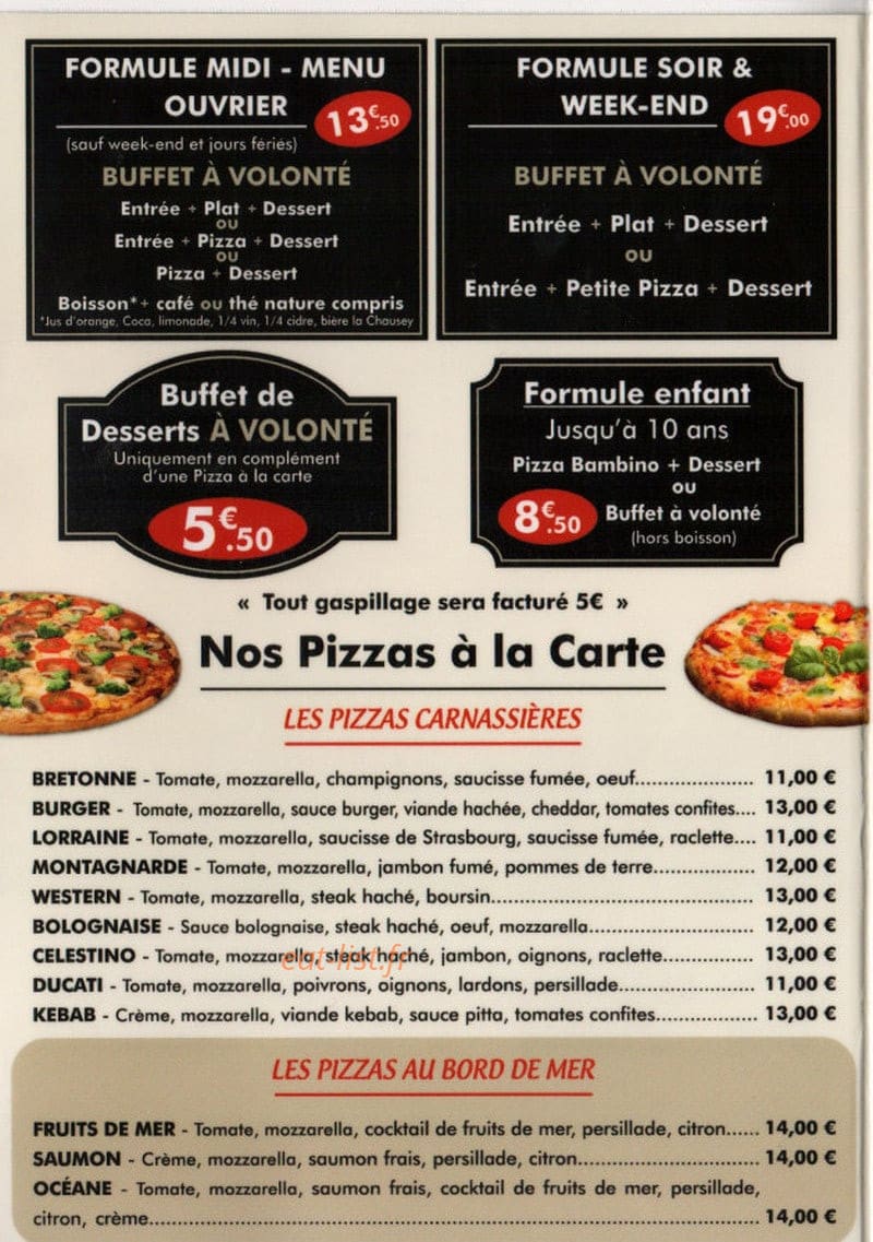 Carte et menu de Au Soleil d'Italie à Saint Hilaire du Harcouet — Les pizzas et formules