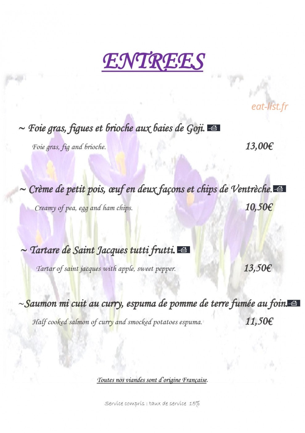 Le Lion d'Or — carte page 1