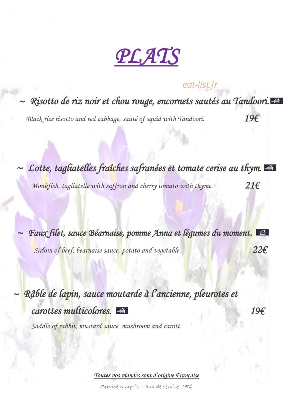 Le Lion d'Or — carte page 2