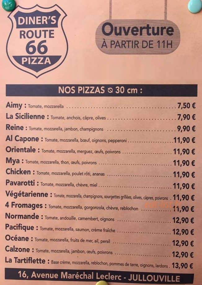 Pizzeria route 66 — carte page 1