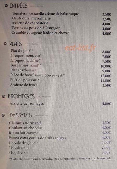 Le Café de la Pernelle — carte page 1