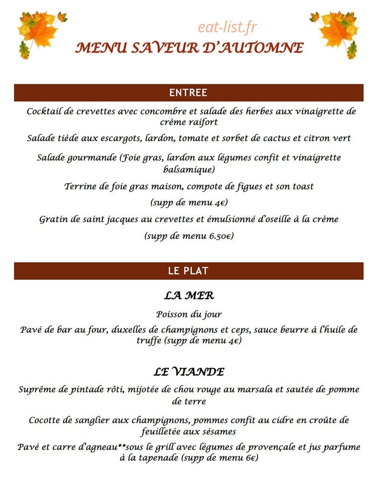 Carte et menu de La Verte Campagne à Quettreville sur Sienne — Exemple de menu