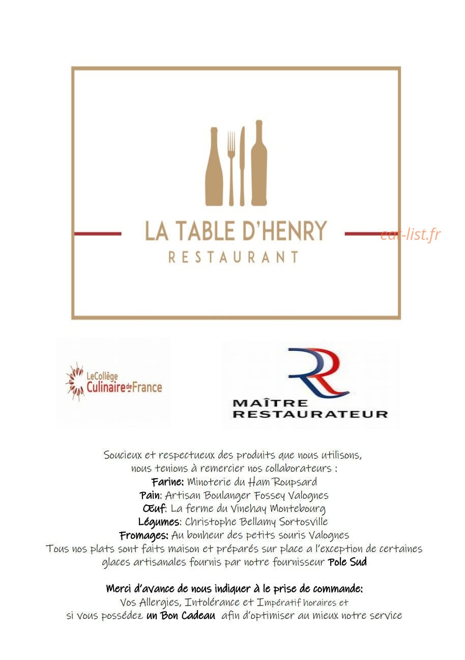 La Table D'Henry — carte page 1