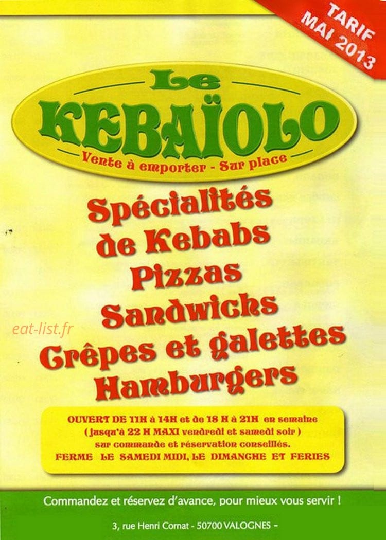 Le Kebaiolo — carte page 1