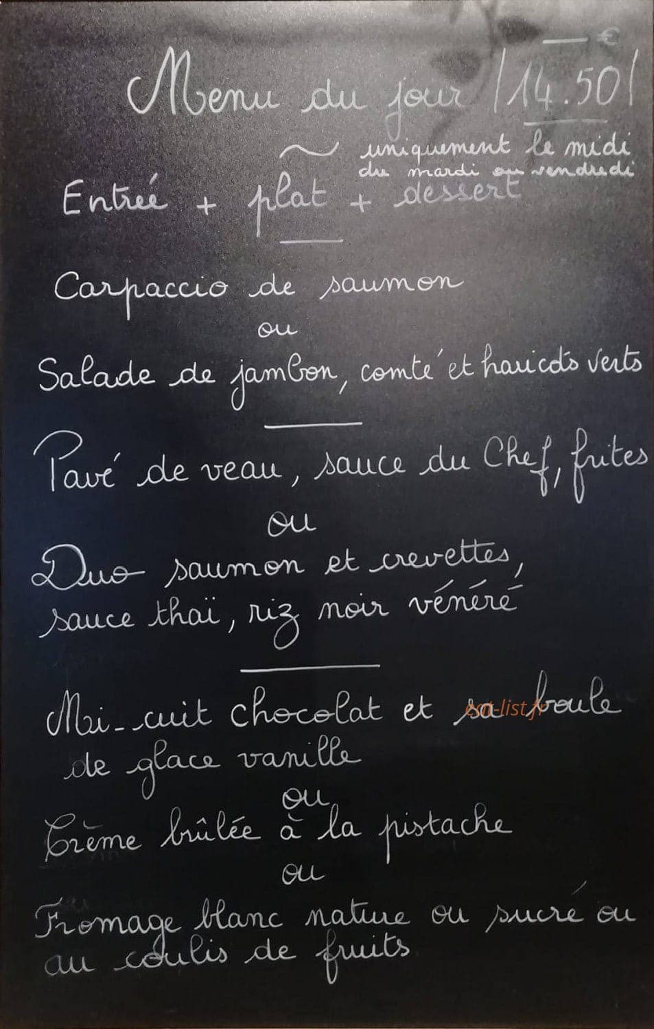 Carte et menu de Auberge de la Fosse Arthour à Saint Georges de Rouelley — Un exemple de menu du jour