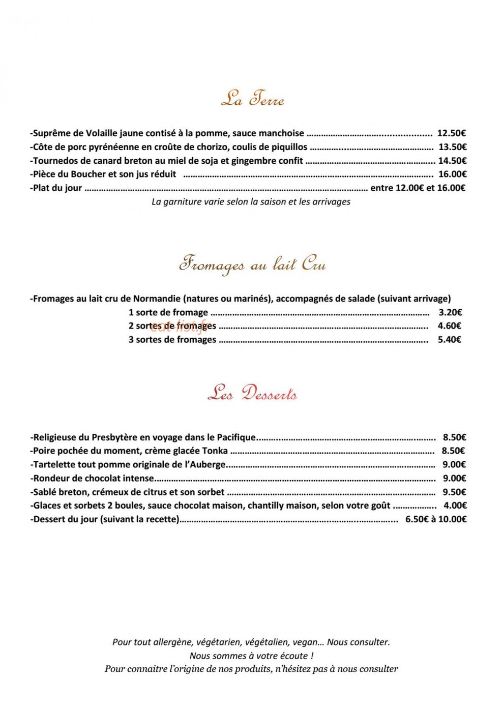 Auberge de carolles — carte page 2