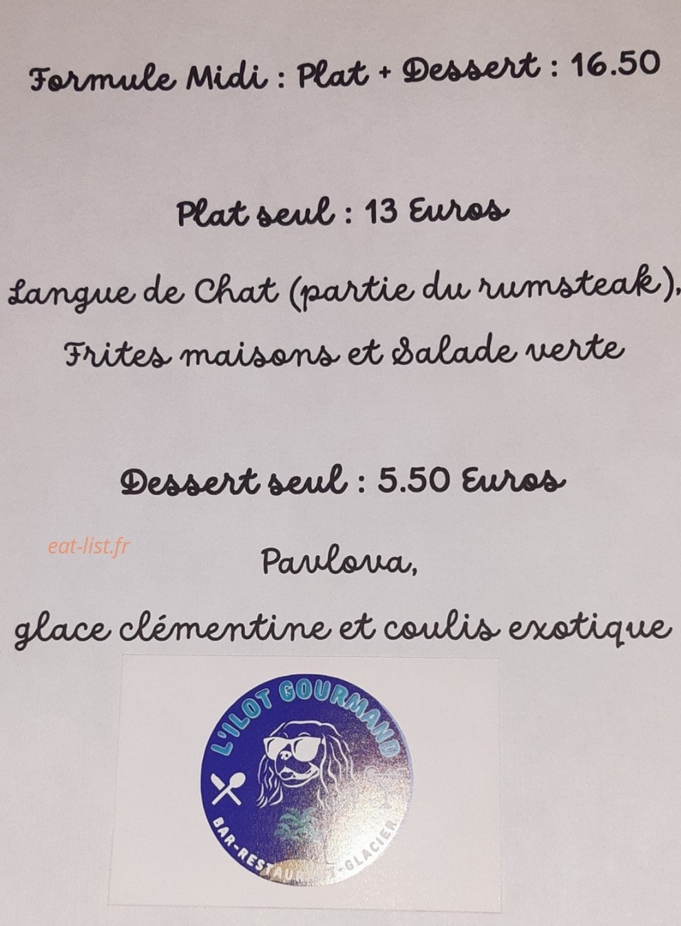 L'Ilot gourmand — carte page 1