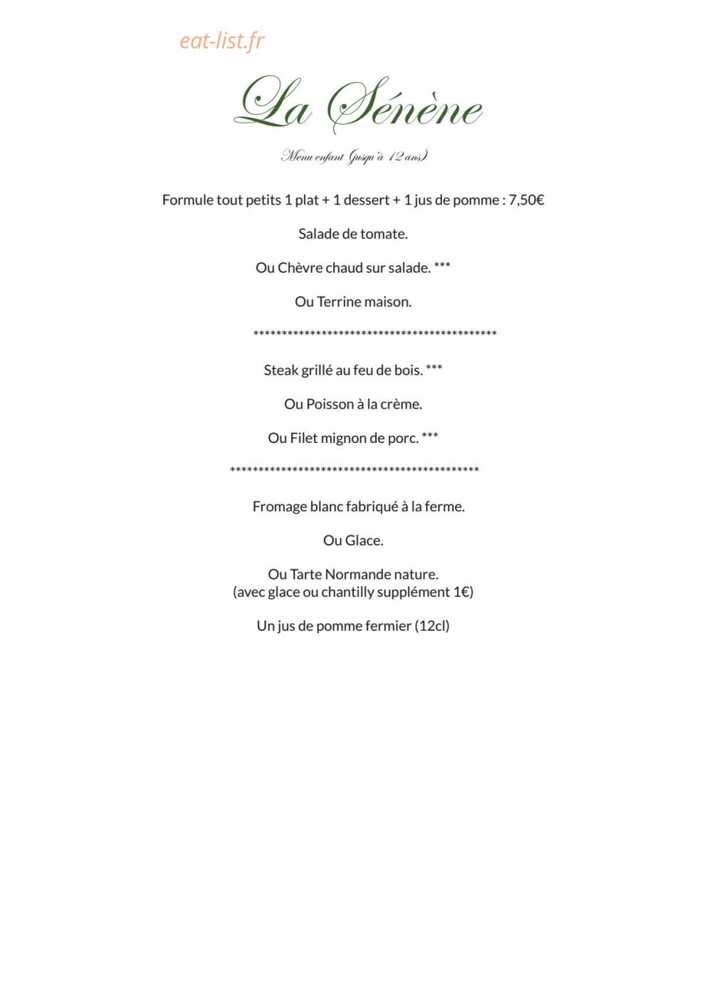 Carte et menu de Manoir de l'Acherie à Sainte Cecile — La Sénène