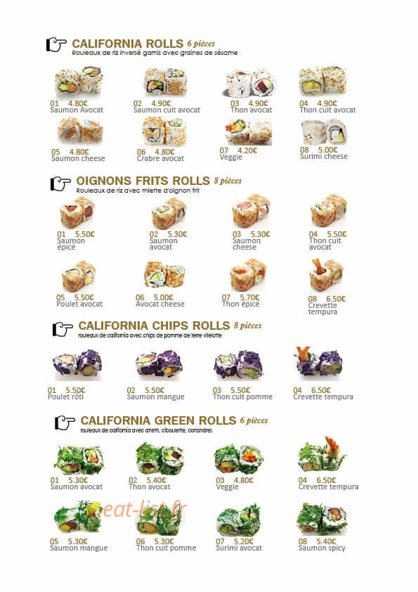 Carte et menu de Asia Shop à Chalons en Champagne — Les californias et oignons frits rolls,