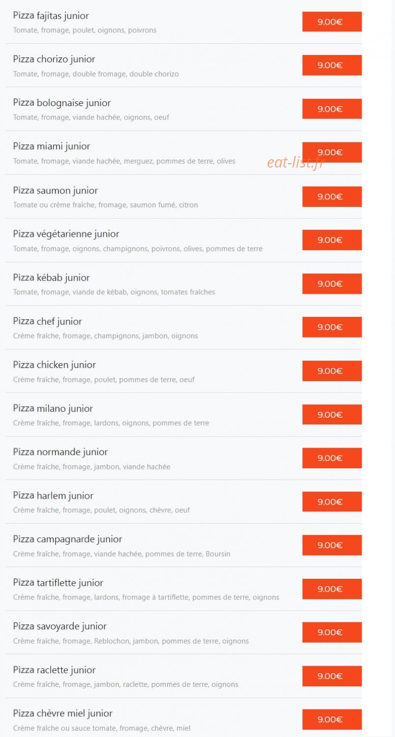 Carte et menu de La Pizza Di Napoli à Chalons en Champagne — Les pizzas junior suite