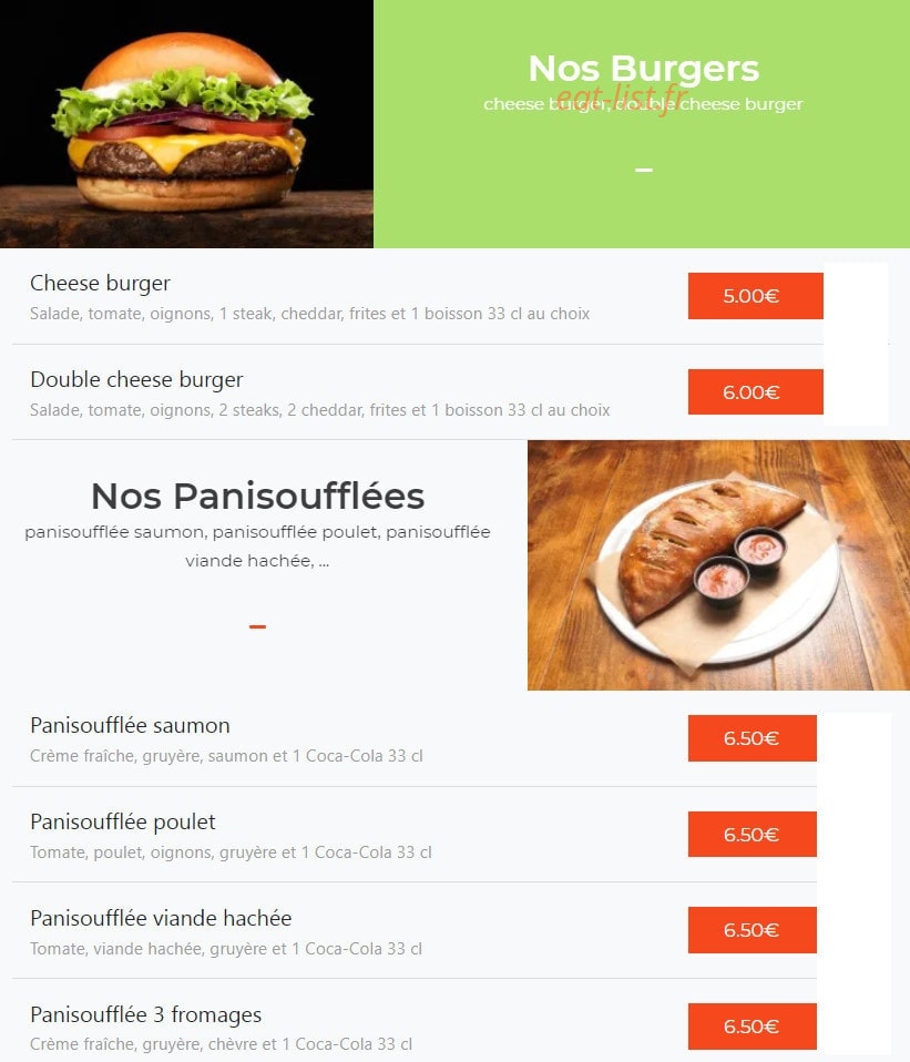 Carte et menu de La Pizza Di Napoli à Chalons en Champagne — Les burgers et panisoufflées