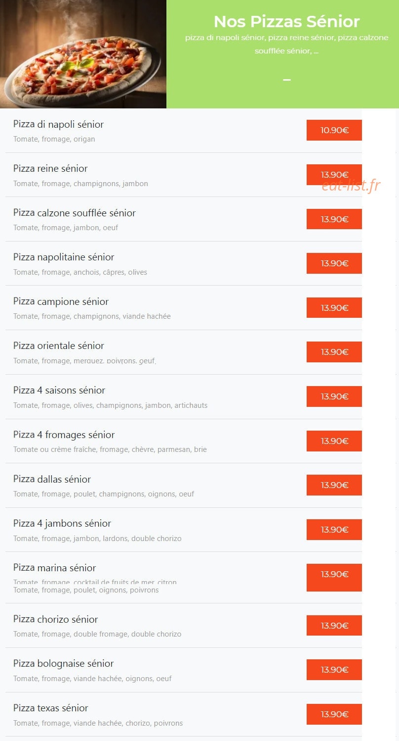 Carte et menu de La Pizza Di Napoli à Chalons en Champagne — Les pizzas sénior