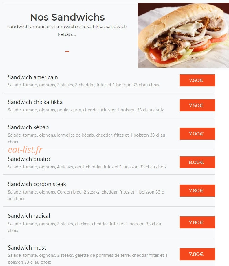 Carte et menu de La Pizza Di Napoli à Chalons en Champagne — Les sandwichs