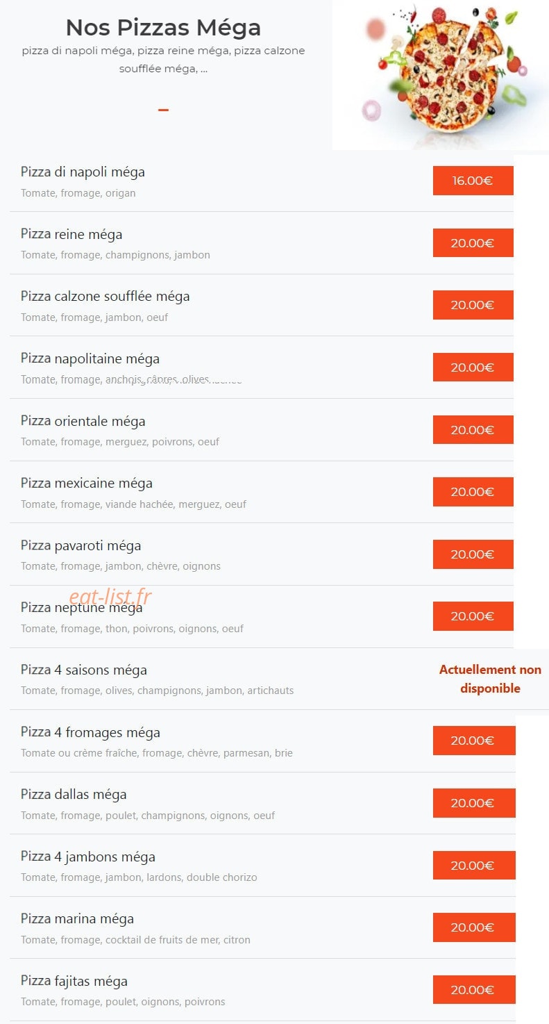Carte et menu de La Pizza Di Napoli à Chalons en Champagne — Les pizzas méga