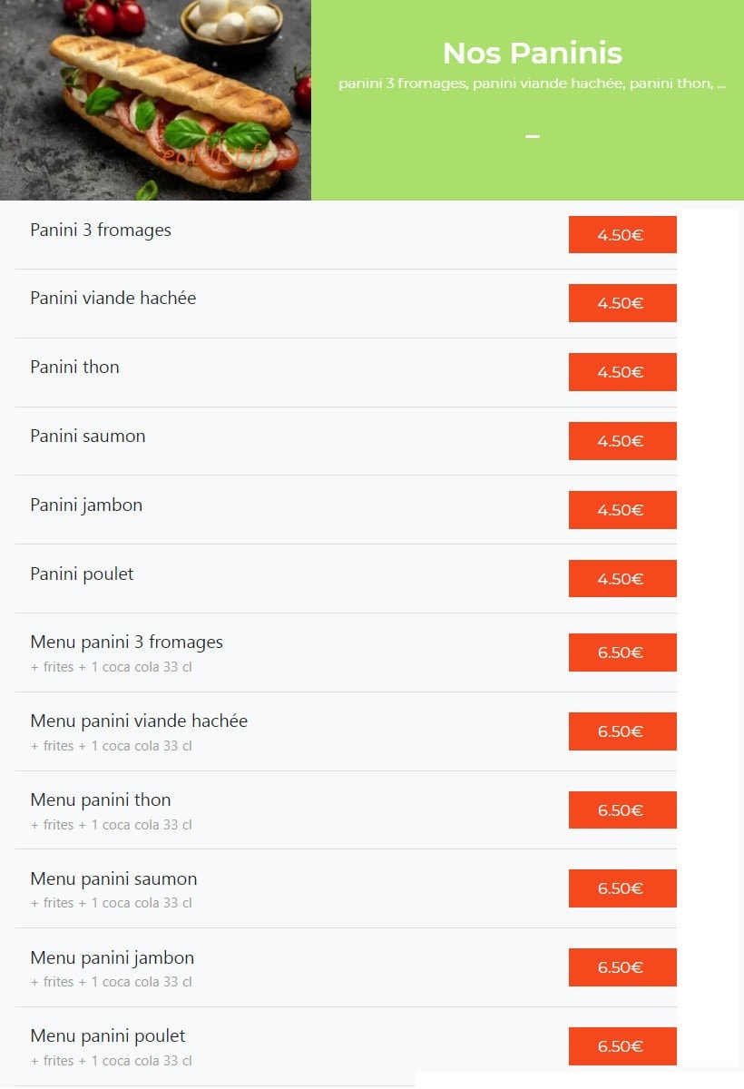 Carte et menu de La Pizza Di Napoli à Chalons en Champagne — Les paninis
