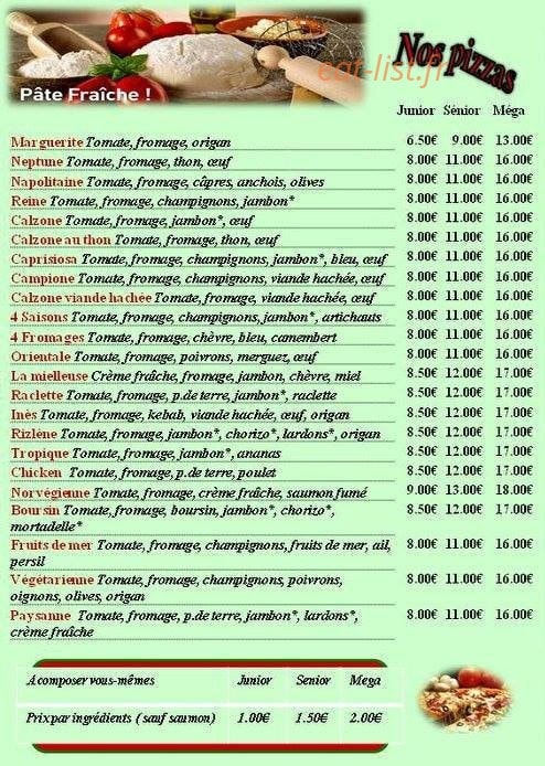 Carte et menu de La pizzeria du Faubourg à Chalons en Champagne — Pizzas
