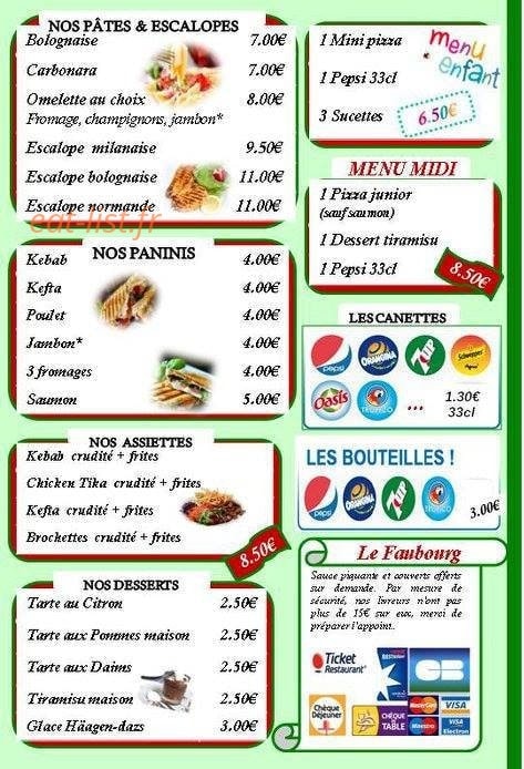 Carte et menu de La pizzeria du Faubourg à Chalons en Champagne — Pâtes, paninis, assiettes,...