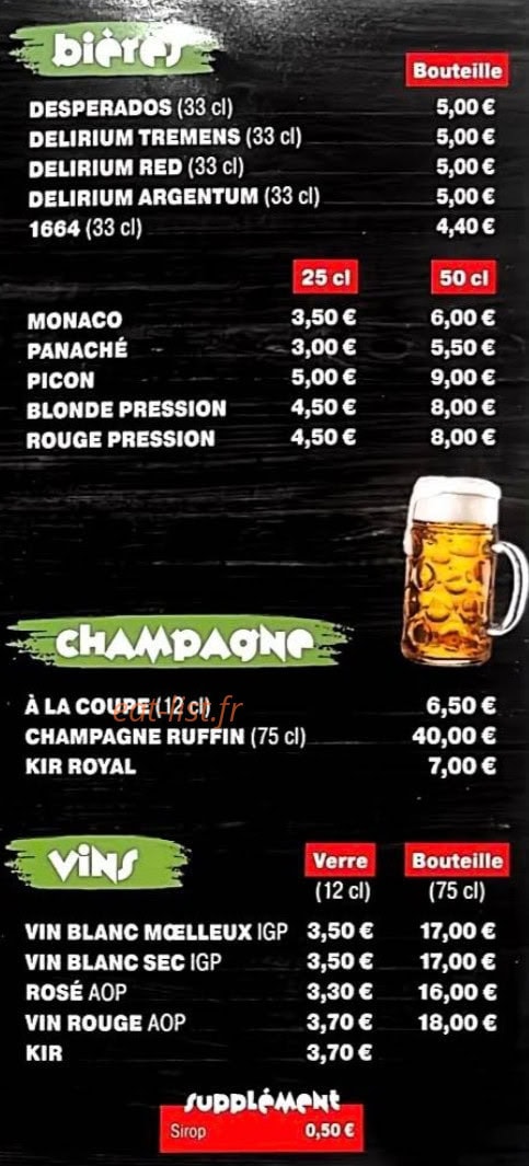 Carte et menu de Le bar à bò bún à Chalons en Champagne — Les bières, champagnes et vins