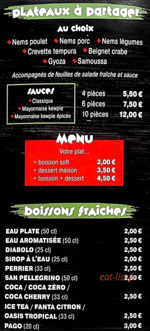 Carte et menu de Le bar à bò bún à Chalons en Champagne — Les plateaux à partager , menu et boissons fraîches