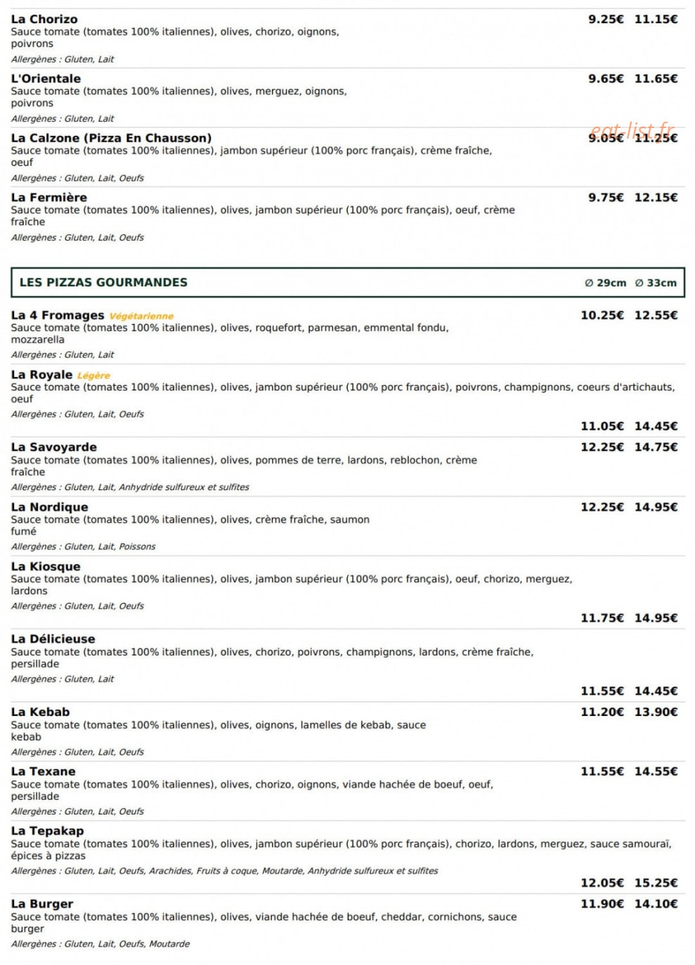 Le Kiosque à Pizzas — carte page 2