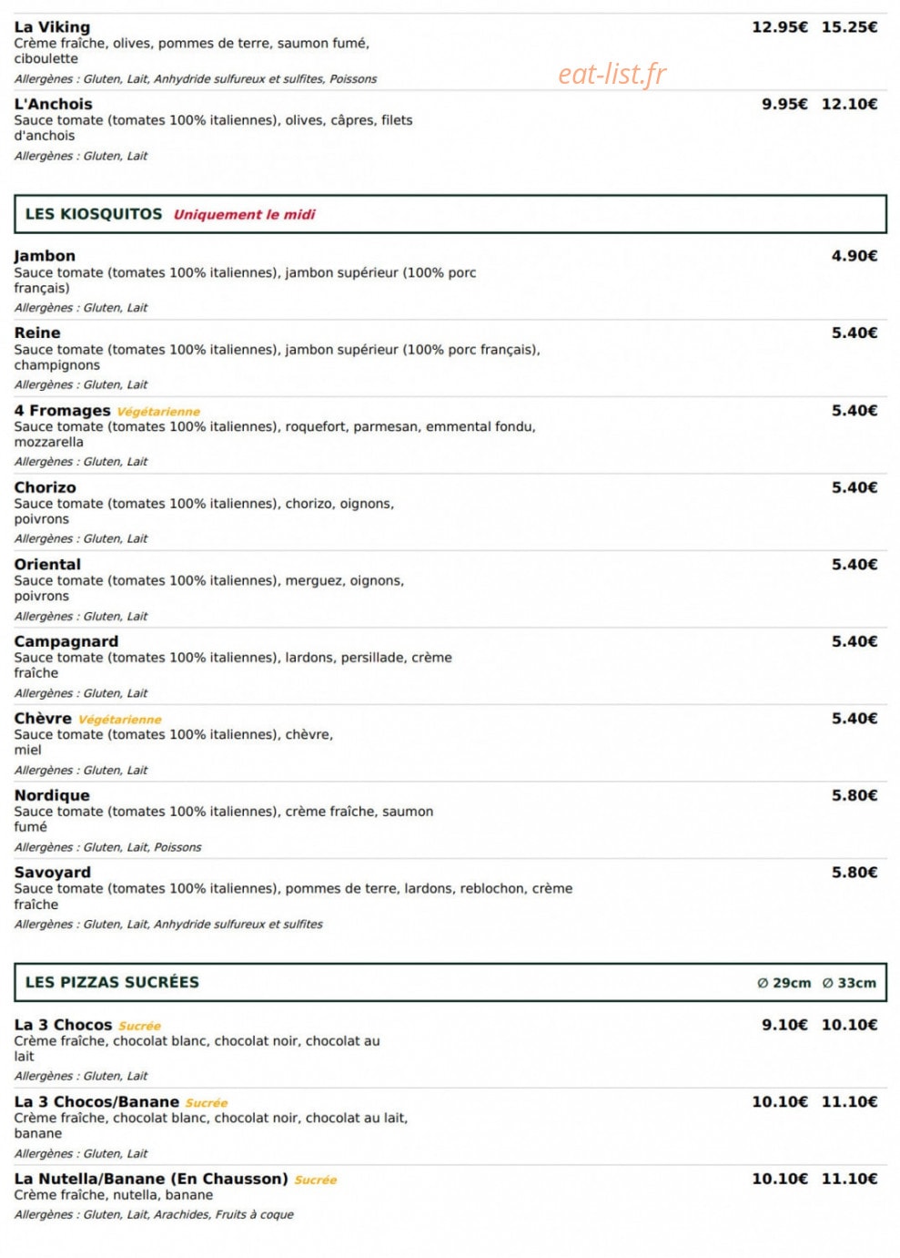 Le Kiosque à Pizzas — carte page 4