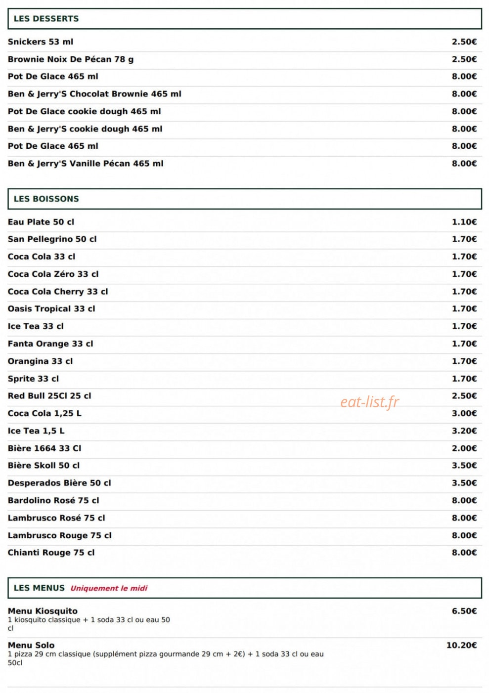 Le Kiosque à Pizzas — carte page 5