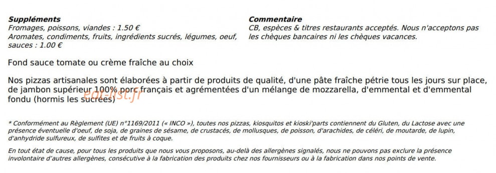 Le Kiosque à Pizzas — carte page 6