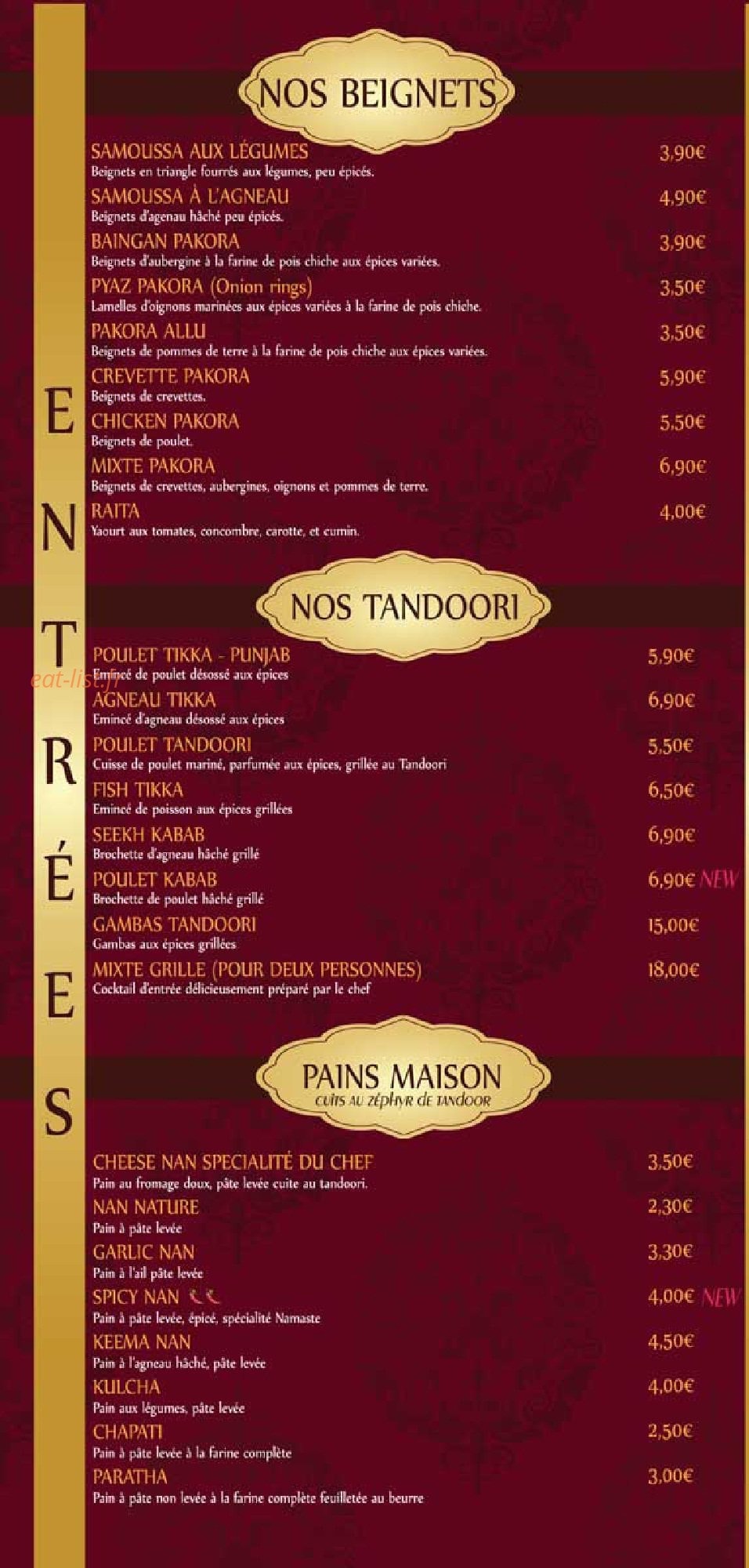 Namaste India — carte page 2
